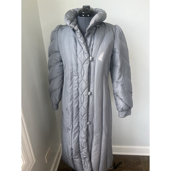 Vintage Windsor Bay S Long Gray Puffer Coat JC Penney Quilted Winter Jacket 70s - Picture 2 of 16